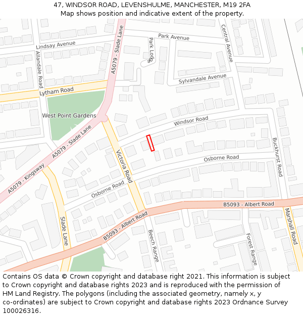 47, WINDSOR ROAD, LEVENSHULME, MANCHESTER, M19 2FA: Location map and indicative extent of plot