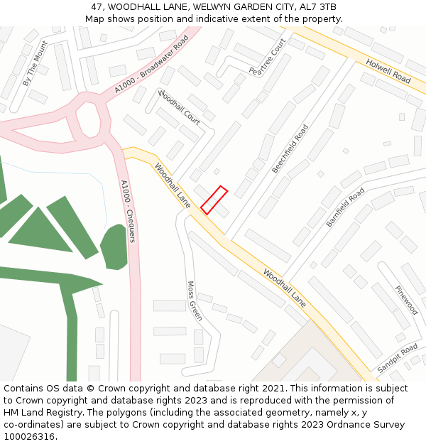 47, WOODHALL LANE, WELWYN GARDEN CITY, AL7 3TB: Location map and indicative extent of plot