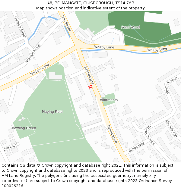 48, BELMANGATE, GUISBOROUGH, TS14 7AB: Location map and indicative extent of plot