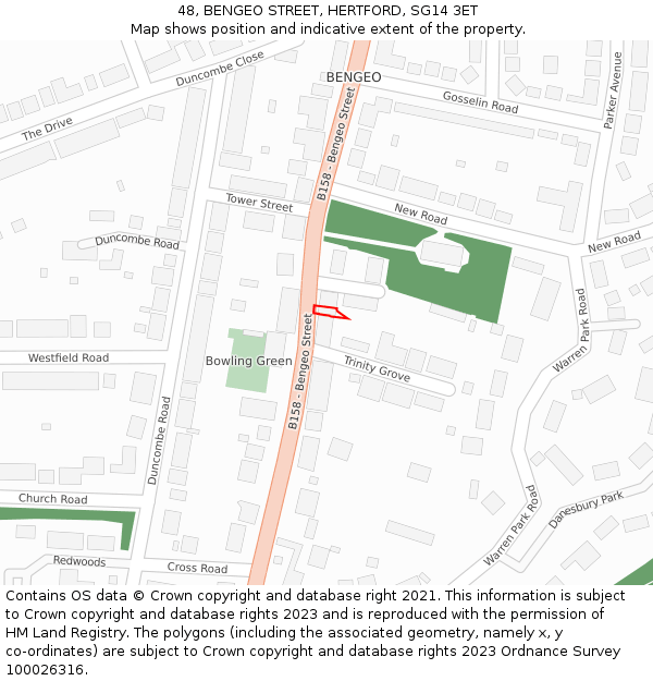 48, BENGEO STREET, HERTFORD, SG14 3ET: Location map and indicative extent of plot