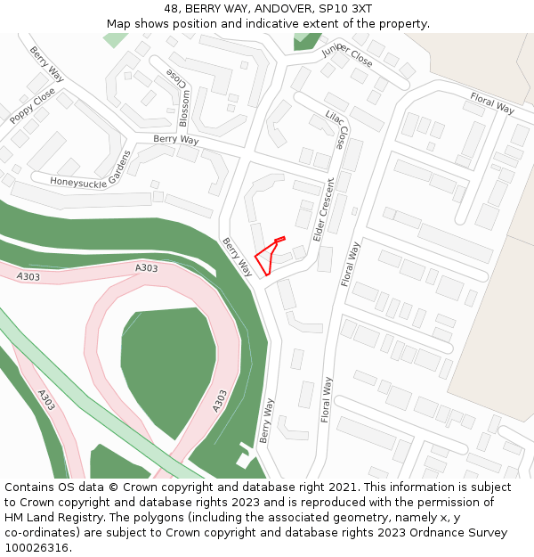 48, BERRY WAY, ANDOVER, SP10 3XT: Location map and indicative extent of plot
