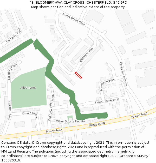 48, BLOOMERY WAY, CLAY CROSS, CHESTERFIELD, S45 9FD: Location map and indicative extent of plot