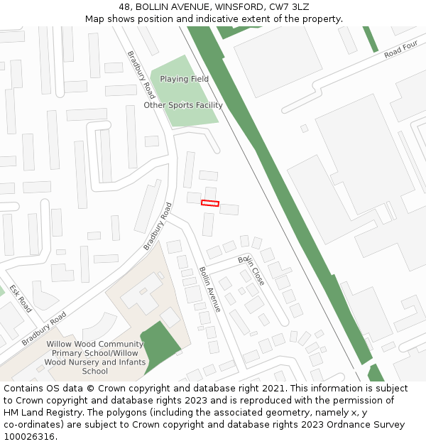 48, BOLLIN AVENUE, WINSFORD, CW7 3LZ: Location map and indicative extent of plot