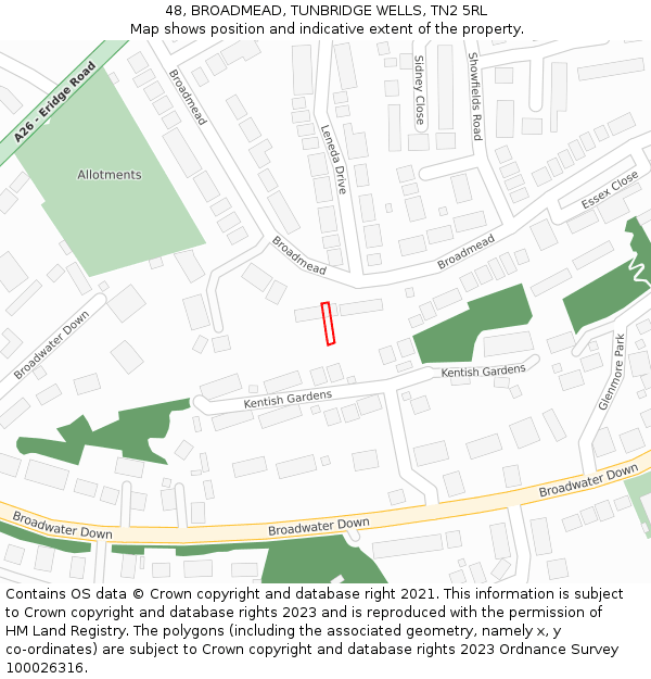 48, BROADMEAD, TUNBRIDGE WELLS, TN2 5RL: Location map and indicative extent of plot