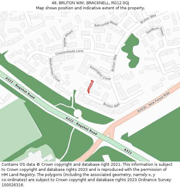 48, BRUTON WAY, BRACKNELL, RG12 0GJ: Location map and indicative extent of plot