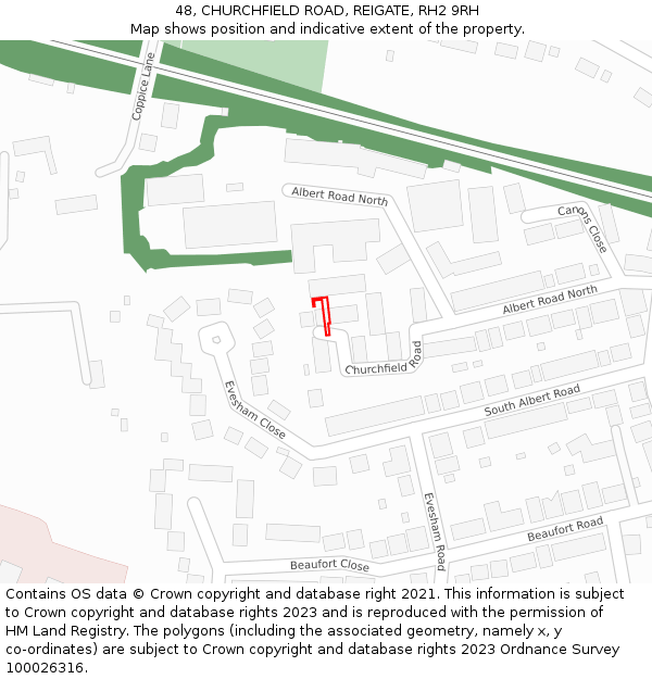 48, CHURCHFIELD ROAD, REIGATE, RH2 9RH: Location map and indicative extent of plot