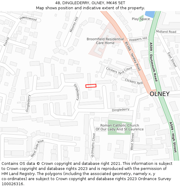 48, DINGLEDERRY, OLNEY, MK46 5ET: Location map and indicative extent of plot