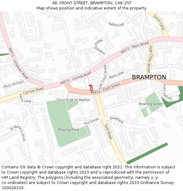 48, FRONT STREET, BRAMPTON, CA8 1NT: Location map and indicative extent of plot