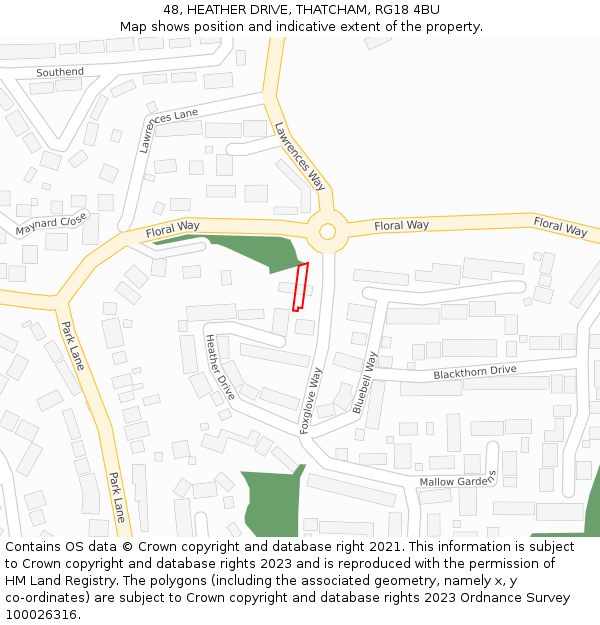 48, HEATHER DRIVE, THATCHAM, RG18 4BU: Location map and indicative extent of plot