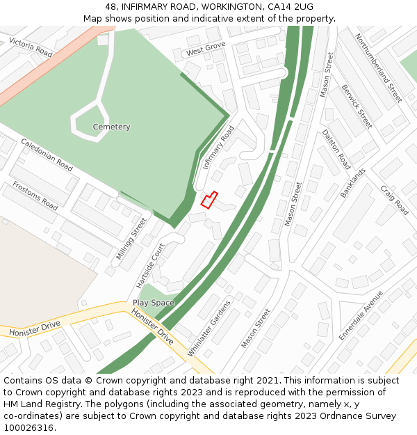48, INFIRMARY ROAD, WORKINGTON, CA14 2UG: Location map and indicative extent of plot