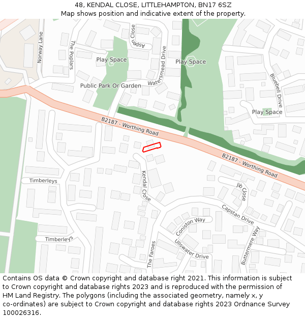 48, KENDAL CLOSE, LITTLEHAMPTON, BN17 6SZ: Location map and indicative extent of plot