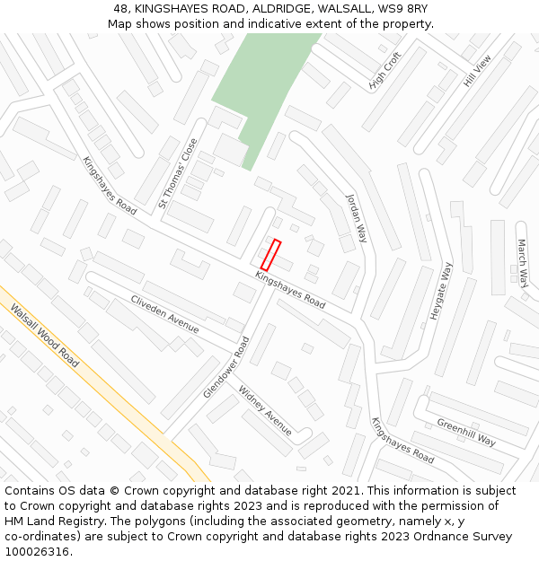 48, KINGSHAYES ROAD, ALDRIDGE, WALSALL, WS9 8RY: Location map and indicative extent of plot
