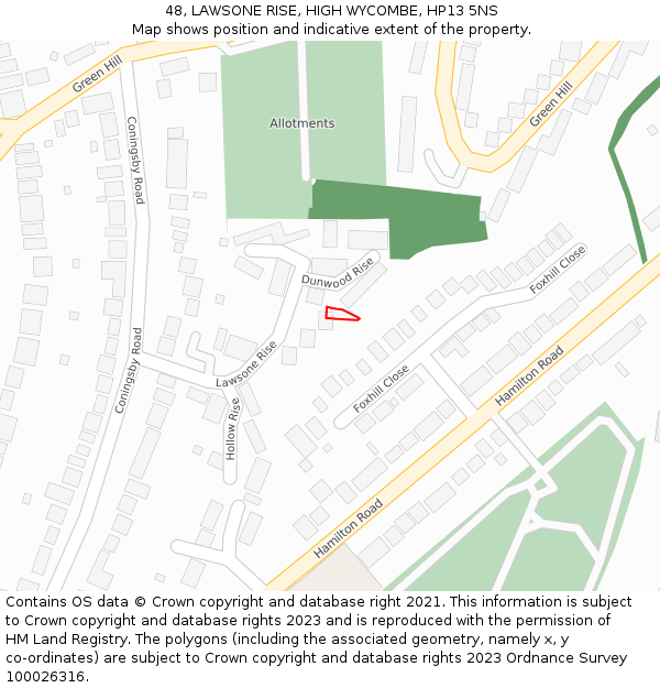 48, LAWSONE RISE, HIGH WYCOMBE, HP13 5NS: Location map and indicative extent of plot
