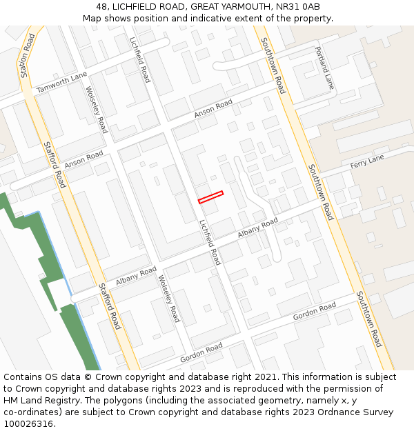 48, LICHFIELD ROAD, GREAT YARMOUTH, NR31 0AB: Location map and indicative extent of plot