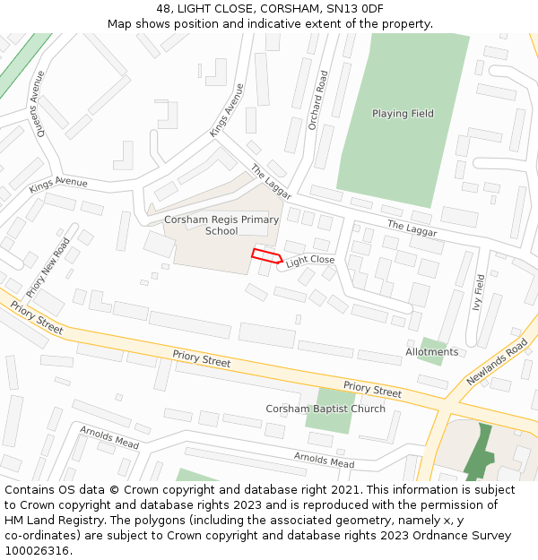 48, LIGHT CLOSE, CORSHAM, SN13 0DF: Location map and indicative extent of plot