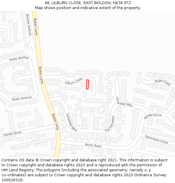 48, LILBURN CLOSE, EAST BOLDON, NE36 0TZ: Location map and indicative extent of plot
