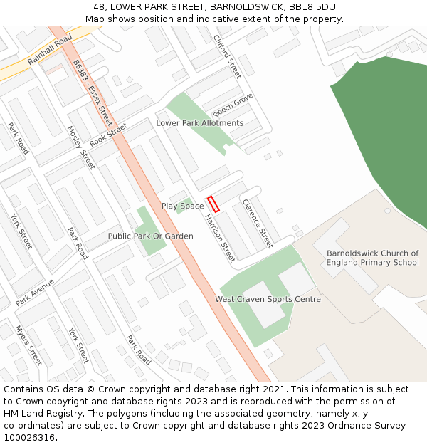 48, LOWER PARK STREET, BARNOLDSWICK, BB18 5DU: Location map and indicative extent of plot