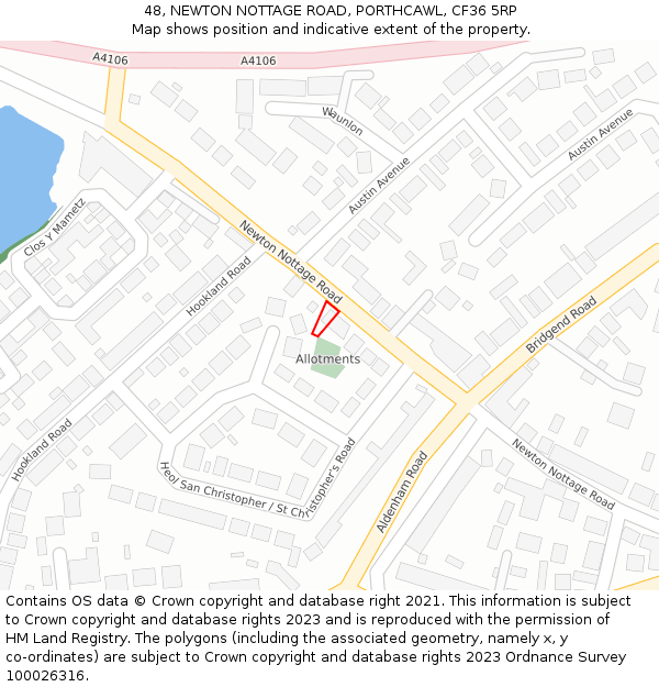 48, NEWTON NOTTAGE ROAD, PORTHCAWL, CF36 5RP: Location map and indicative extent of plot