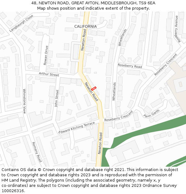 48, NEWTON ROAD, GREAT AYTON, MIDDLESBROUGH, TS9 6EA: Location map and indicative extent of plot