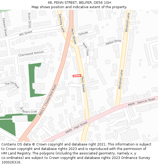 48, PENN STREET, BELPER, DE56 1GH: Location map and indicative extent of plot