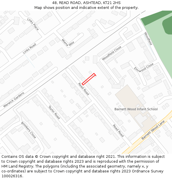 48, READ ROAD, ASHTEAD, KT21 2HS: Location map and indicative extent of plot