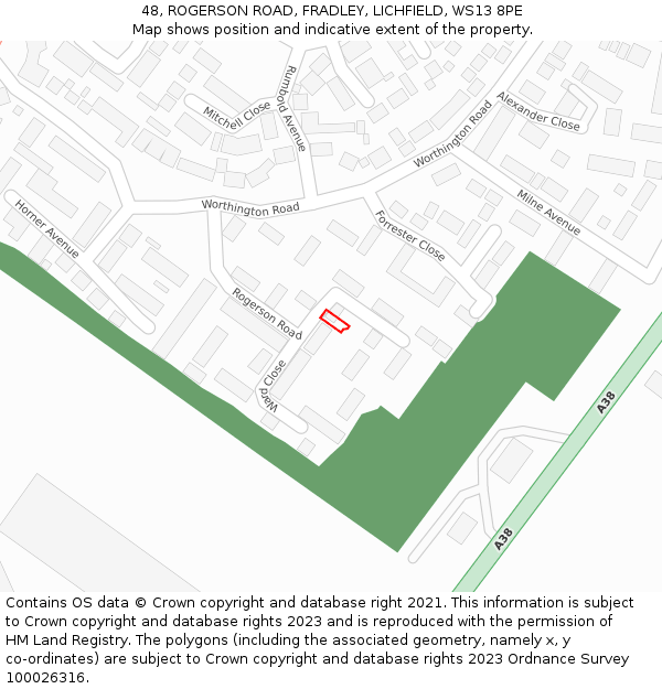 48, ROGERSON ROAD, FRADLEY, LICHFIELD, WS13 8PE: Location map and indicative extent of plot