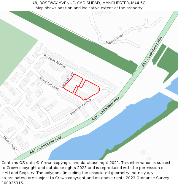 48, ROSEWAY AVENUE, CADISHEAD, MANCHESTER, M44 5GJ: Location map and indicative extent of plot