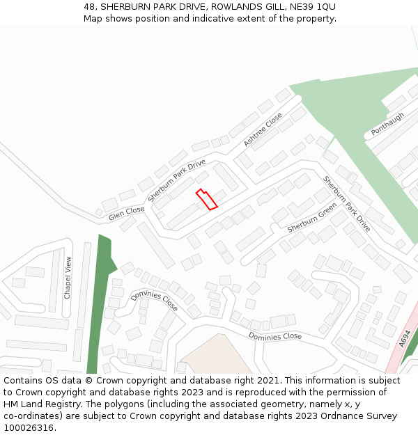 48, SHERBURN PARK DRIVE, ROWLANDS GILL, NE39 1QU: Location map and indicative extent of plot