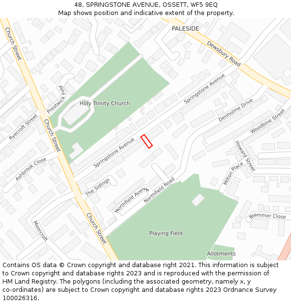 48, SPRINGSTONE AVENUE, OSSETT, WF5 9EQ: Location map and indicative extent of plot