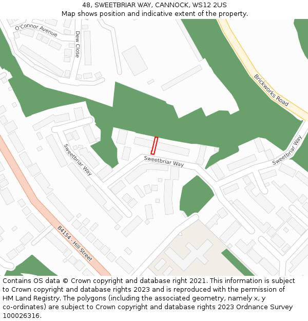 48, SWEETBRIAR WAY, CANNOCK, WS12 2US: Location map and indicative extent of plot