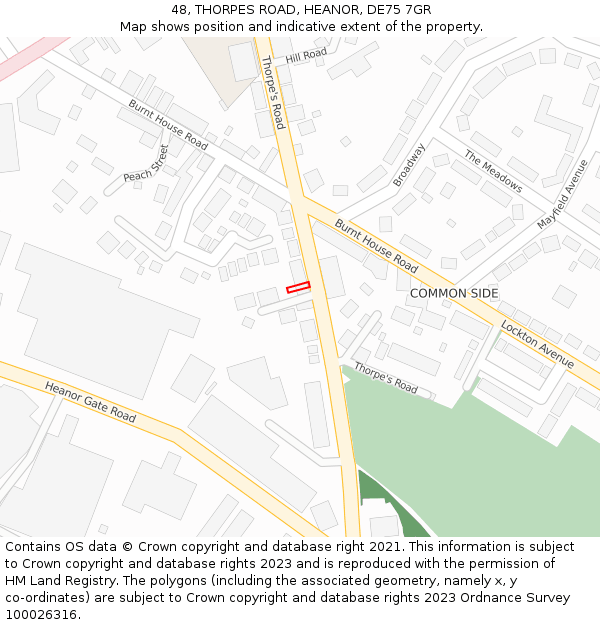48, THORPES ROAD, HEANOR, DE75 7GR: Location map and indicative extent of plot