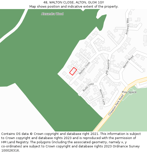 48, WALTON CLOSE, ALTON, GU34 1GY: Location map and indicative extent of plot