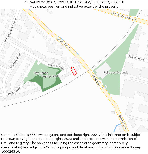 48, WARWICK ROAD, LOWER BULLINGHAM, HEREFORD, HR2 6FB: Location map and indicative extent of plot