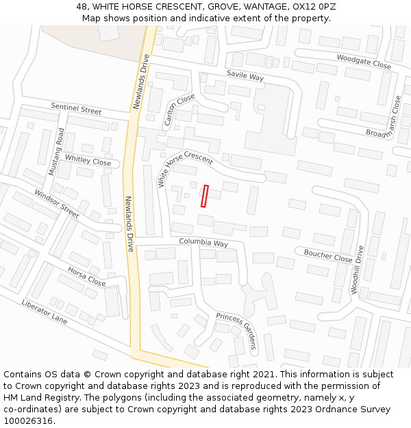 48, WHITE HORSE CRESCENT, GROVE, WANTAGE, OX12 0PZ: Location map and indicative extent of plot