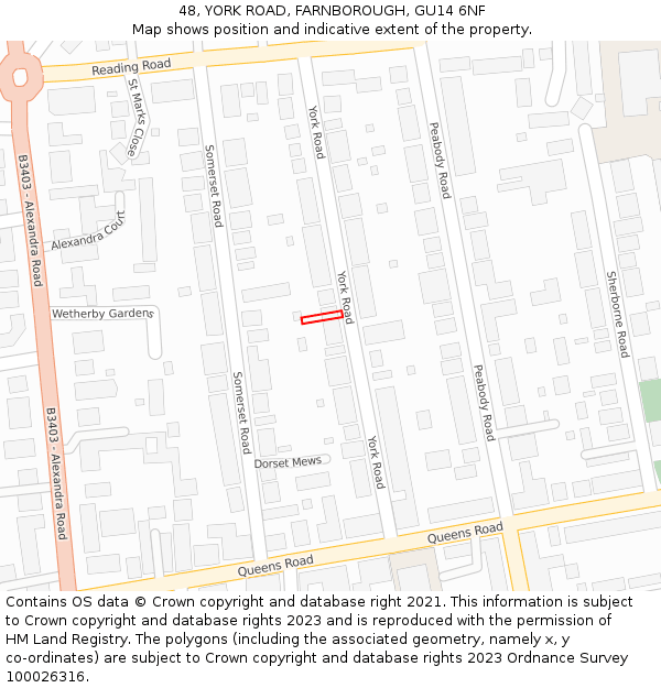 48, YORK ROAD, FARNBOROUGH, GU14 6NF: Location map and indicative extent of plot