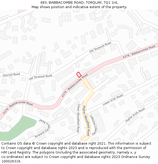 483, BABBACOMBE ROAD, TORQUAY, TQ1 1HL: Location map and indicative extent of plot