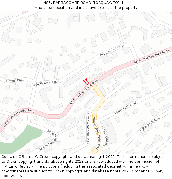 485, BABBACOMBE ROAD, TORQUAY, TQ1 1HL: Location map and indicative extent of plot