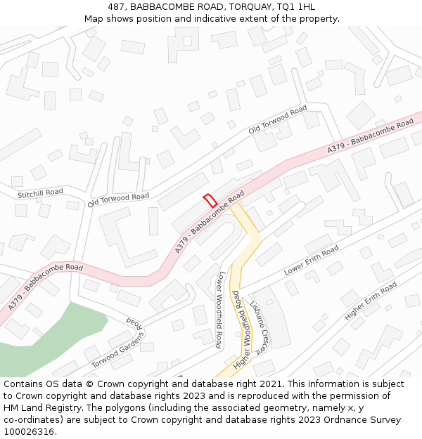 487, BABBACOMBE ROAD, TORQUAY, TQ1 1HL: Location map and indicative extent of plot