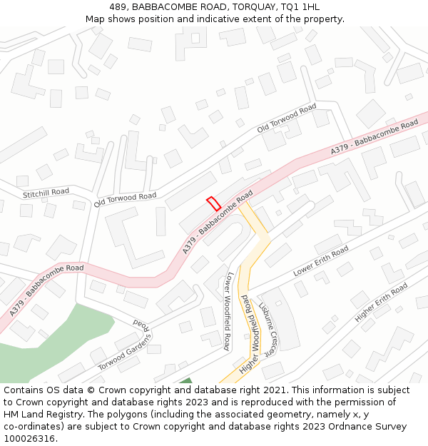 489, BABBACOMBE ROAD, TORQUAY, TQ1 1HL: Location map and indicative extent of plot