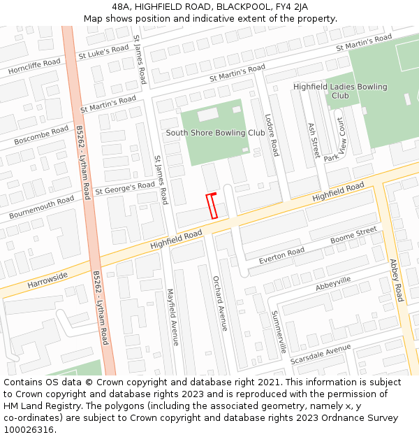 48A, HIGHFIELD ROAD, BLACKPOOL, FY4 2JA: Location map and indicative extent of plot