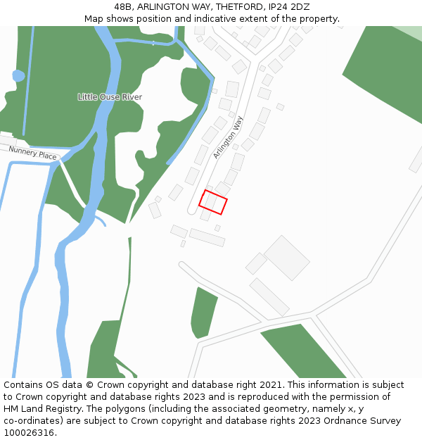 48B, ARLINGTON WAY, THETFORD, IP24 2DZ: Location map and indicative extent of plot