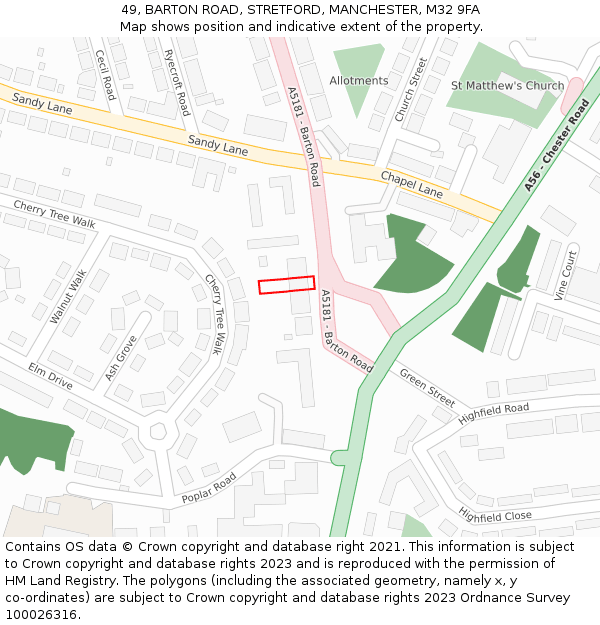 49, BARTON ROAD, STRETFORD, MANCHESTER, M32 9FA: Location map and indicative extent of plot