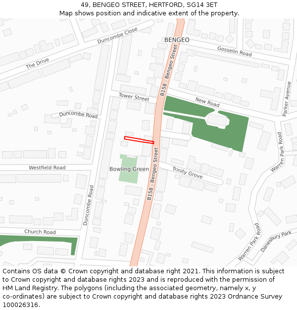 49, BENGEO STREET, HERTFORD, SG14 3ET: Location map and indicative extent of plot