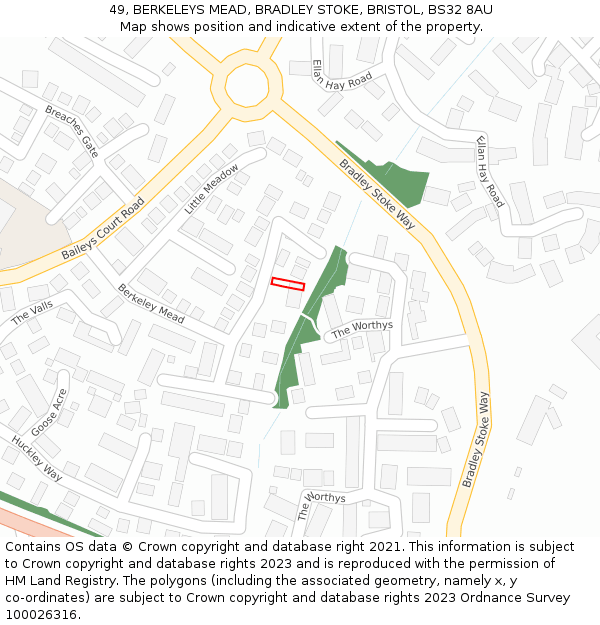 49, BERKELEYS MEAD, BRADLEY STOKE, BRISTOL, BS32 8AU: Location map and indicative extent of plot