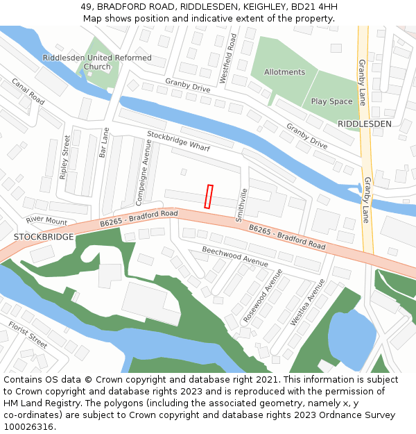 49, BRADFORD ROAD, RIDDLESDEN, KEIGHLEY, BD21 4HH: Location map and indicative extent of plot