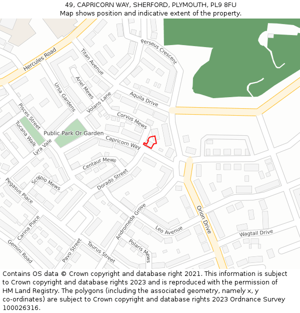 49, CAPRICORN WAY, SHERFORD, PLYMOUTH, PL9 8FU: Location map and indicative extent of plot