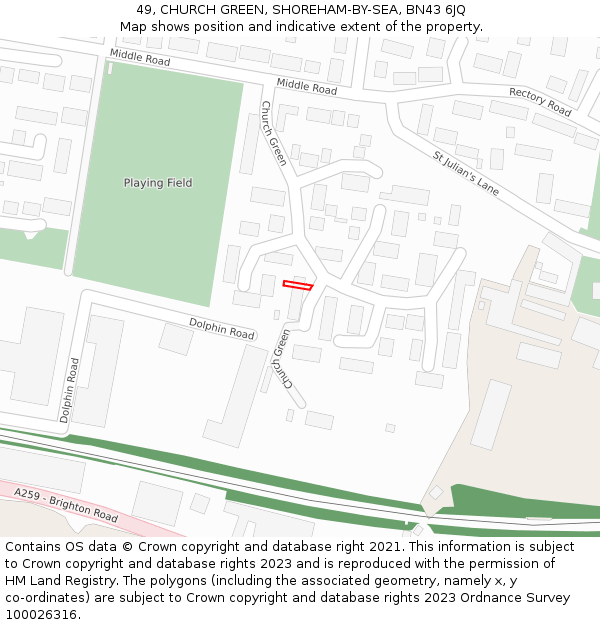49, CHURCH GREEN, SHOREHAM-BY-SEA, BN43 6JQ: Location map and indicative extent of plot