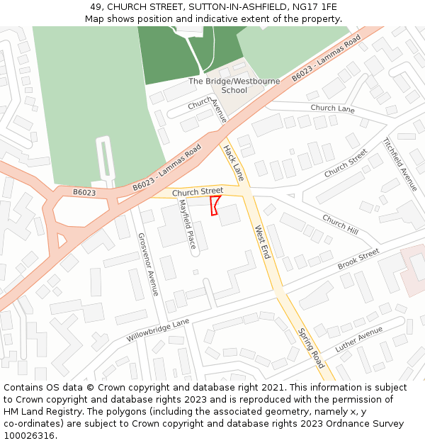 49, CHURCH STREET, SUTTON-IN-ASHFIELD, NG17 1FE: Location map and indicative extent of plot