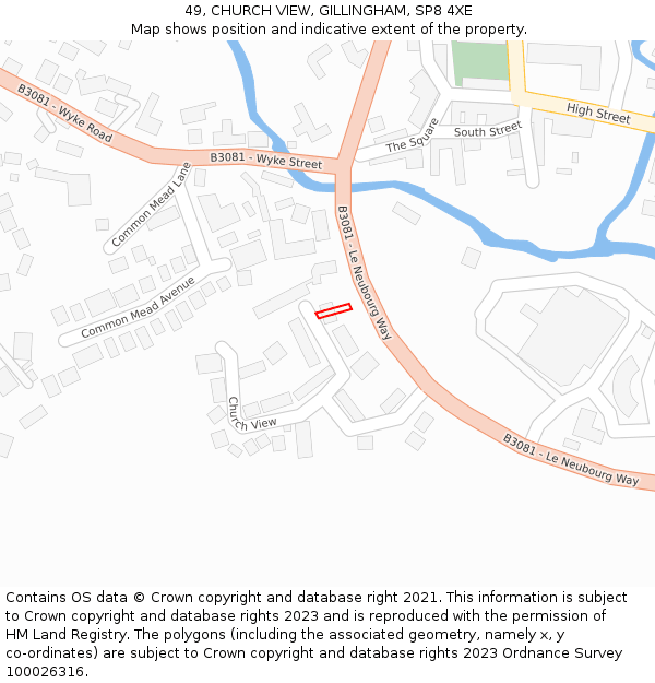 49, CHURCH VIEW, GILLINGHAM, SP8 4XE: Location map and indicative extent of plot