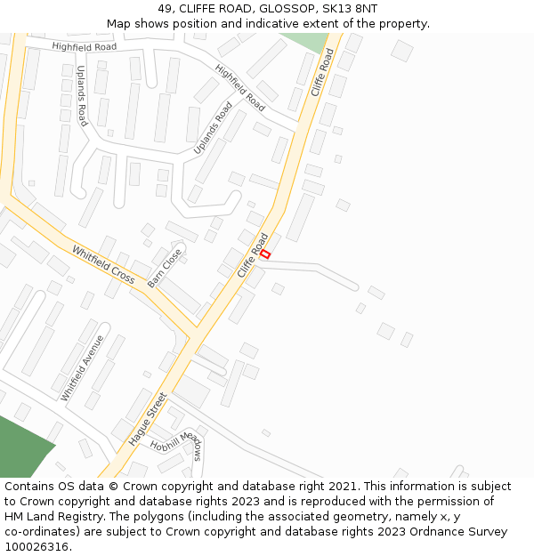 49, CLIFFE ROAD, GLOSSOP, SK13 8NT: Location map and indicative extent of plot